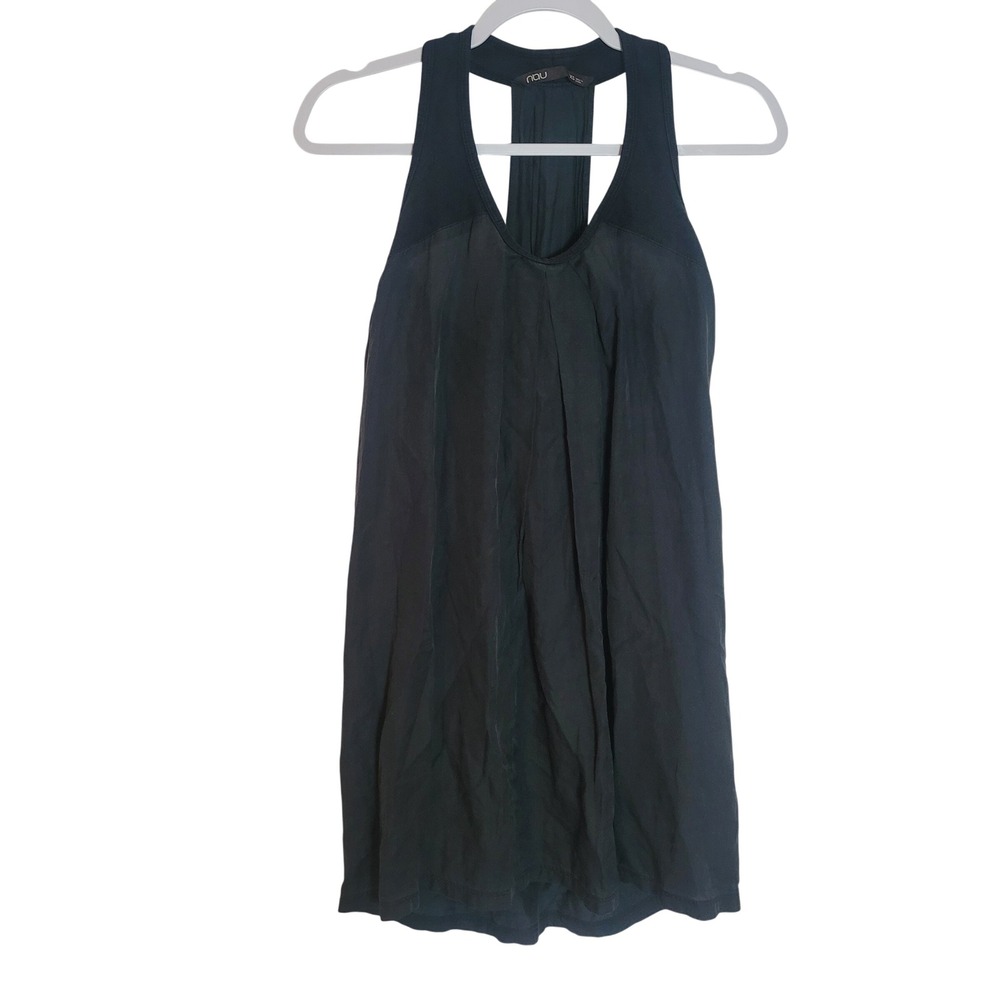 Nau Womens XS Black Organic Cotton Silk Blend Pleated Racerback Tunic Tank Top